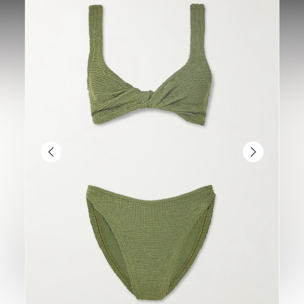 HUNZA G Juno twist front bikini in metallic moss